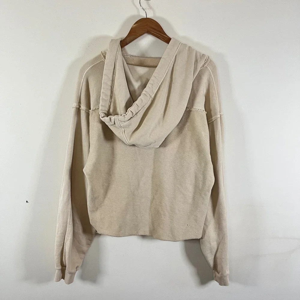 Free People Backyard Hoodie Ecru Combo Cropped Womens Size Small